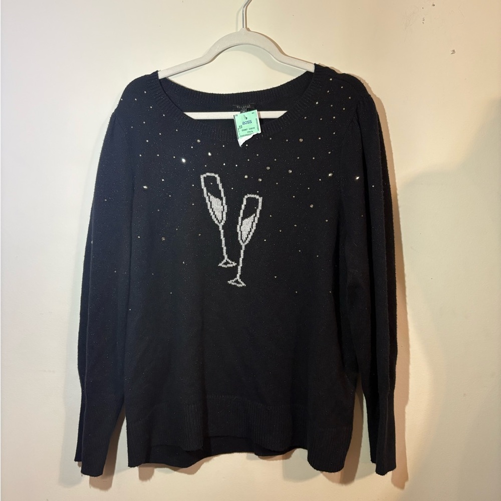 Talbots Women’s 2X crewneck‎ pullover sweater champagne glass sparkling stones